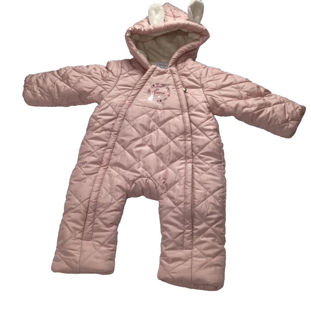Absorba Pink Quilted Bunny Snowsuit 90 (12-18mo)| Cozy Cottagecore Baby‎ Bunting